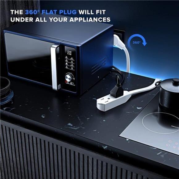 Cable 15 Ft 360° Rotating Flat Plug Extension Cord/Wire,  3 Outlet ExtensionWire - Picture 5 of 6